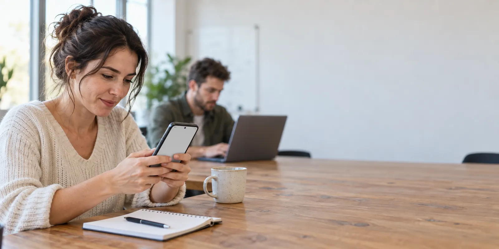 A participant practicing a conversation simulation on a phone
